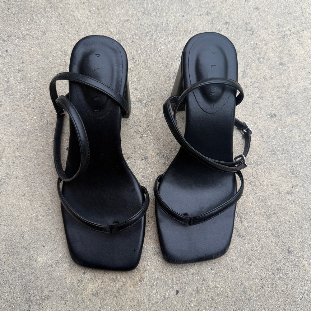 Square toe strap heels
